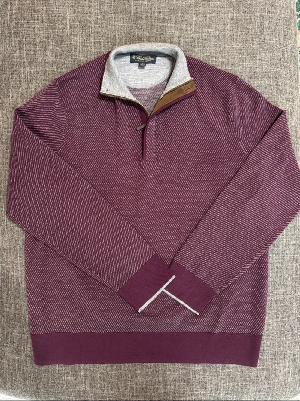 Brooks Brothers Extra Fine Merino Wool Quarter Zip Sweater Burgundy